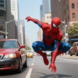 spider-man throwing a car