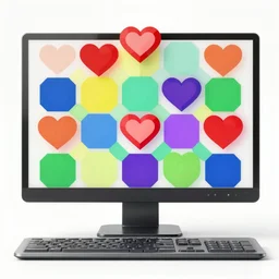 a colorful hexagon pattern with hearts on it, a computer rendering by victor vasarely, pixabay, kinetic pointillism, symmetrical, geometric, repeating pattern