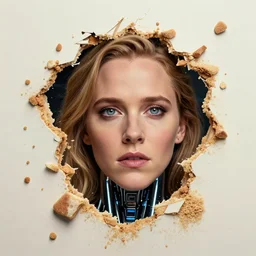 drew barrymore face breaking out of smore!!!, bionic scifi by alexandre ferra,