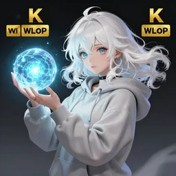 anime girl with wavy white hair in a hoodie holding an electric ball, WLOP, concept art, digital painting, trending on artstation, highly detailed, epic composition, 8k UHD