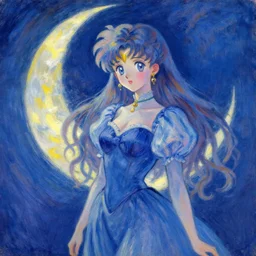 a portrait of a moon princess, blue outfit, very anime in impressionist style, trending artwork, anime painter studio, by claude monet