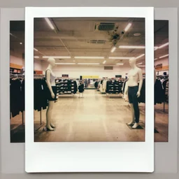 polaroid photograph of an empty blockbuster store, liminal space, familiar place, mannequins, black mold, amateur, unreal engine, photorealistic, trending on artstation