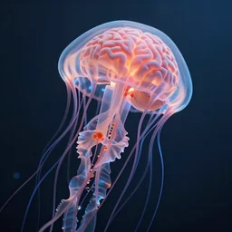 jellyfish with anatomical human brain visible, translucent, volumetric lighting, 8 k octane beautifully detailed render, post - processing, extremely hyper - detailed, intricate, epic composition, cinematic lighting, wide shot angle, masterpiece, trending on artstation, detailed detailed detailed, masterpiece, stunning art by anders zorn, wonderful masterpiece by greg rutkowski, beautiful cinematic light,