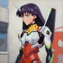 greg manchess portrait painting of misato katsuragi from neon genesis as overwatch character, medium shot, asymmetrical, profile picture, organic painting, sunny day, matte painting, bold shapes, hard edges, street art, trending on artstation, by huang guangjian and gil elvgren and james ryman
