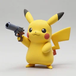 pikachu holding a gun, clay sculpture, 33mm, high res photo