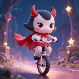 a super cute demon riding a unicycle, anime, manga, kawaii, magical world, by greg rutkowski, sung choi, photo realistic, 8 k, cinematic lighting, hd, atmospheric, hyperdetailed, trending on artstation, devainart, digital painting, glow effect
