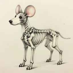 sketches dog like creature with mouse ears and exposed bones