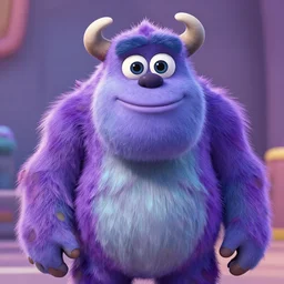 a purple monster which is adorable, pixar, 4k, 100mm, full monster in frame