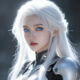 detailed portrait of perfect white haired girl, warframe armor, beautiful, dreamy, pretty face, blue eyes, bright light, scifi, 4 k, high definition, sun yunjoo, ultra realistic, aura of light, cinematic, extreme details, sharp focus, masterpiece, art by akihito tsukushi