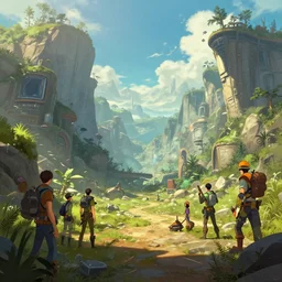 photo environement post futurist valley : 4, 4 k rtx hdr volume light concept studio matte painting environement digital illustration style art that looks like it is from borderlands and by feng zhu and loish and laurie greasley, victo ngai, andreas rocha, john harris by jesper ejsing, by rhads, makoto shinkai and lois van baarle