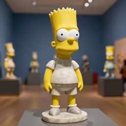 a marble sculpture of Bart Simpson inside a museum, dslr photo
