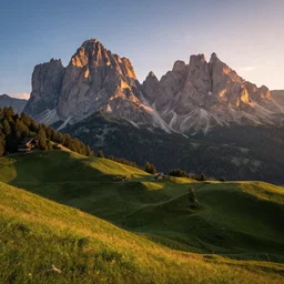 extremely beautiful alpine scenery at sundown, dolomites