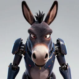 ultra sharp portrait of one evil donkey that is aggressively looking into the camera, 2 d digital vector art, highly realistic, highly detailed, medium shot, low angle, dramatic lighting, picture of the year award, deep cyberpunk mechanoid, sharp focus, 4 k, ultra hd,