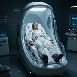 epic professional digital art of person in futuristic cryogenic sleep chamber, dark room, upright chamber, hamish frater, jim burns, hd, 4 k