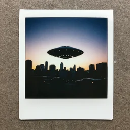 a polaroid photo of a UFO over New York City