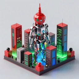 an extremely high quality render of a cybernetic futuristic looking cubism cityscape with red, green, and blue lights, an ambient occlusion render by cedric seaut and keos masons, highly polised, reflective surfaced, machine - like, highly reflective, caustics, leds, neons, dramatic lighting, 8 k, cyborg, glowing eyes, cgsociety, generative art,