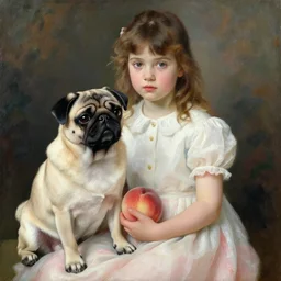 a pug instead of a girl in the painting girl with peaches by serov