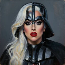 50% Lady Gaga, 50% Darth Vader, oil on canvas, intricate, portrait, 8k highly professionally detailed, HDR, CGsociety