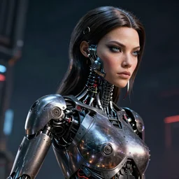 beauty Alita woman, futuristic mechanical, dystopian, dramatic lighting, mechanical details, electrical details, high details, 4k, 8k, trending on artstation, by Hajime Sorayama and Boris Vallejo