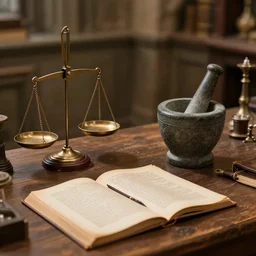 photorealistic, table, wizards laboratory, mortar, pestle, scales, magic book,