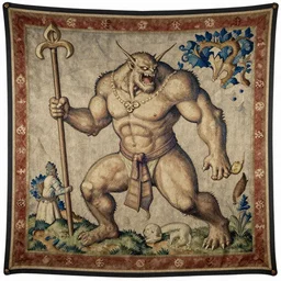 Monster Hunter in medieval tapestry, historic