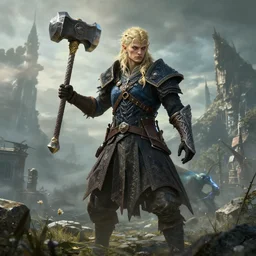 highly detailed elden ring portrait photo of a flamewalker wielding a hammer in a scenic dystopian environment, hyperrealistic illustration by william didier - pouget