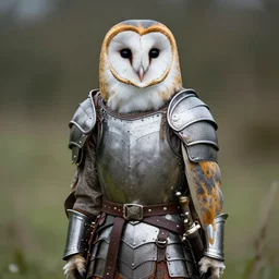 portrait barn owl warrior wearing armor