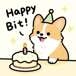 a corgi saying happy birthday, hand drawn
