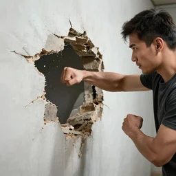 man breaking a wall giving a punch in it, reddit