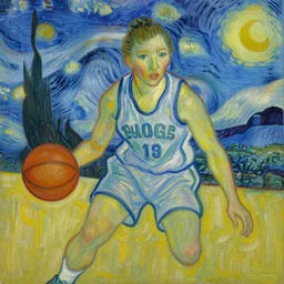 painting of an woman basketball player, a van gogh style, greg rutkowski, jared chavez artstation