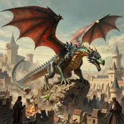 dragon that destroys a medieval city