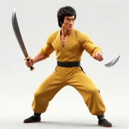 a giant 🍄 fighting bruce lee, nunchucks, star knives, highly detailed, photorealistc, 8 k