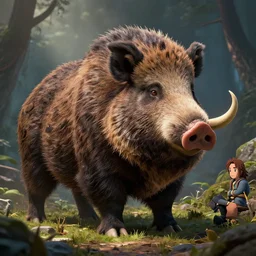 highly detailed big boar, stephen bliss, unreal engine, fantasy art by greg rutkowski, loish, rhads, ferdinand knab, makoto shinkai and lois van baarle, ilya kuvshinov, rossdraws, tom bagshaw, global illumination, radiant light, detailed and intricate environment