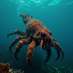 underwater abysal sea monster, dark, fuzzy, 35mm camera, teal and orange, horror