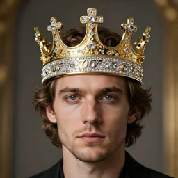 007 with a diamond jeweled crown with a golden crown, photo-realistic, highly detailed, 8k, in the art style of Filip Hodas, 8k