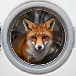 a fox in a washing machine photograph