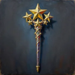 intricate five star enchanted wand by pablo picasso, oil on canvas, hdr, high detail, photo realistic, hyperrealism, matte finish, high contrast, 3 d depth, centered, masterpiece, award - winning, vivid and vibrant colors, enhance light effect, enhanced eye detail, artstationhd