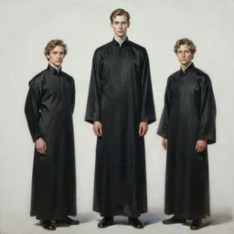 painting of a beautiful tall thin man with pale skin, in black robes by bill sienckiwicz, greg rutkowski, high detail, high contrast, rim light, atmospheric