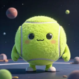 cinematic portrait of a cute tennis ball monster in the abyss of space, chalk, masterpiece, trending on artstation, featured on pixiv, cinematic composition, dramatic pose, beautiful lighting, sharp details, hyper - detailed, hd, hdr, 4 k, 8 k, art by basil gogos