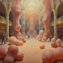 minimalist lush bulbous garden fetuses dramatic perspective oil painting by donato giancola, chris foss, organic 3 d fractal cinematic scifi bioluminescent microscopy, gigantic pillars, victorian shopping mall courtyard maschinen krieger, beeple, the matrix, star wars, ilm, star citizen, mass effect, warm coloured, artstation, atmospheric perspective