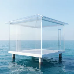 Water House, a house made of water, transparent, you can see empty rooms in the water house, 8k