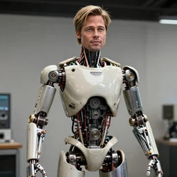 animatronic Brad Pitt, exposed mechanics, photo, Stan Winston studios, detailed, 4k