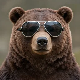 a detailed portrait of a hairy humanoid creature with a bear like face wearing aviators