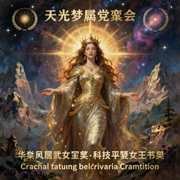 detailed artistic scene of theme layout a dreaming queen, in the background with mountains and universes, detailed artistic scene of styles expressive, powerful, inherent