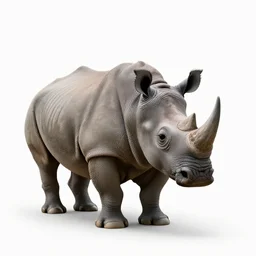 adorable rhinoceros, high detail photograph, full body, isolated on a pure white background, centered, entire subject in frame, sharp focus, soft studio lighting