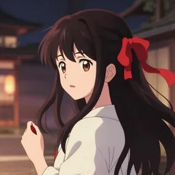 girl with red ribbons in her hair, anime, kyoto animation, magical