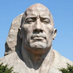 a giant stone with the face of dwayne johnson