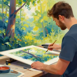 a man printing the nature in color, amazing digital painting, illustration, abstract, in the style of gret rutkowski