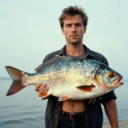 7 0 s movie still of man made of fish, cinestill 8 0 0 t 3 5 mm technicolor, heavy grain, high quality, high detail