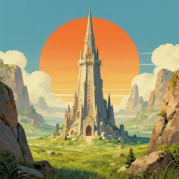 the wizard!! tower!!, rocky grass field, grand landscape art by donato giancola and greg rutkowski, vintage retro, digital art, trending on artstation, symmetry!!, epic composition